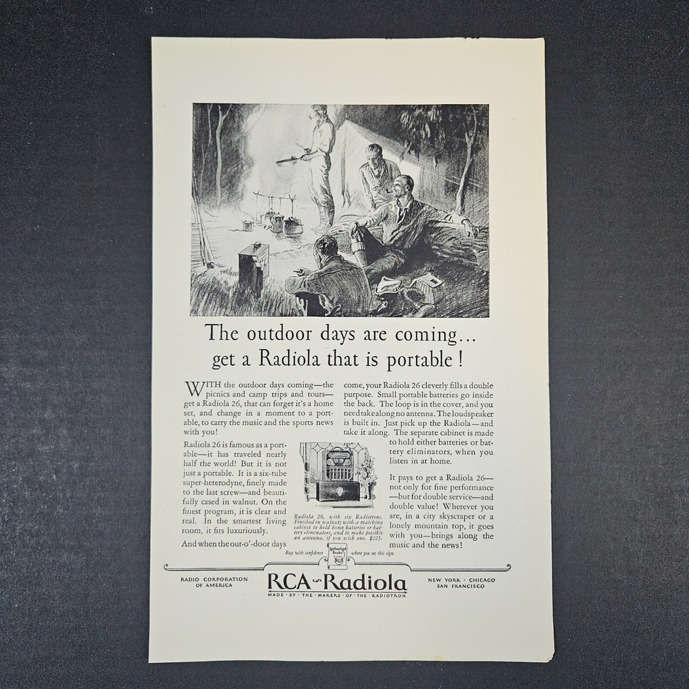 1927 RCA Radiola 26 Portable Radio Vintage Print‎ Ad Camping Battery Powered